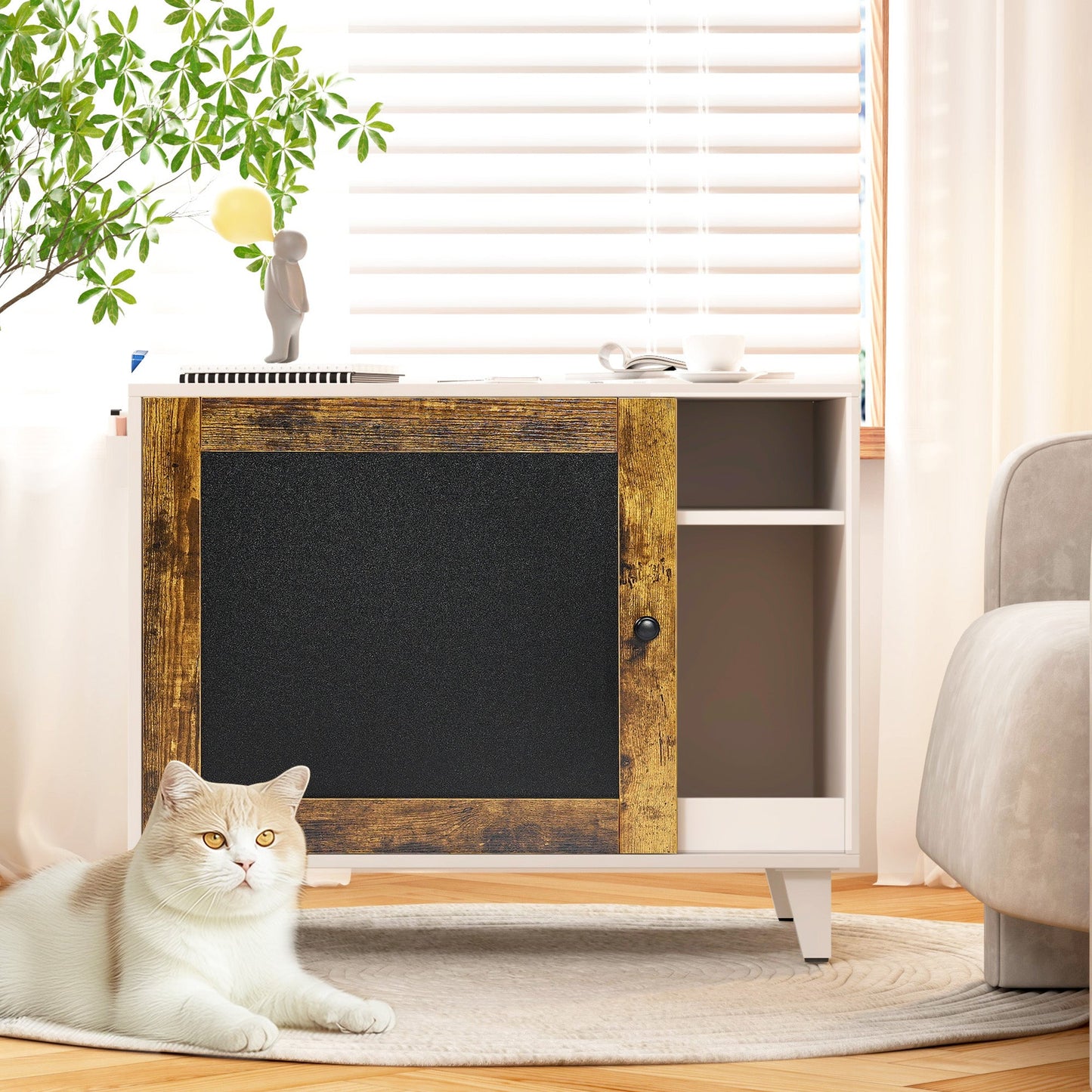 Hidden Cat Litter Box Enclosure - Furniture with Scratch Pad