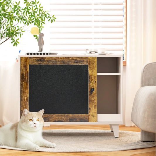 Cat Litter Box Enclosure Modern Hidden Table with Scratcher