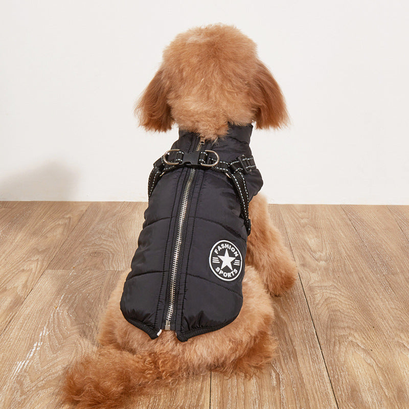 Pet Warm Dog Cotton-padded Clothes Fleece-lined Thickened Reflective Gallus - Majestic Pet Kingdom