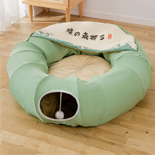 Cat Tunnel Bed Foldable Round Plush Nest Removable Washable