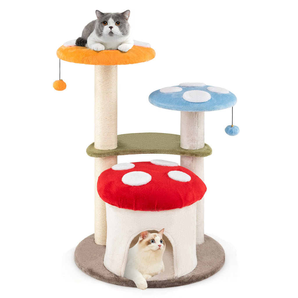 35 Inch Tall Cat Tower with Sisal Scratching Posts Cat Condo and Padded Platforms-Multicolor - Majestic Pet Kingdom
