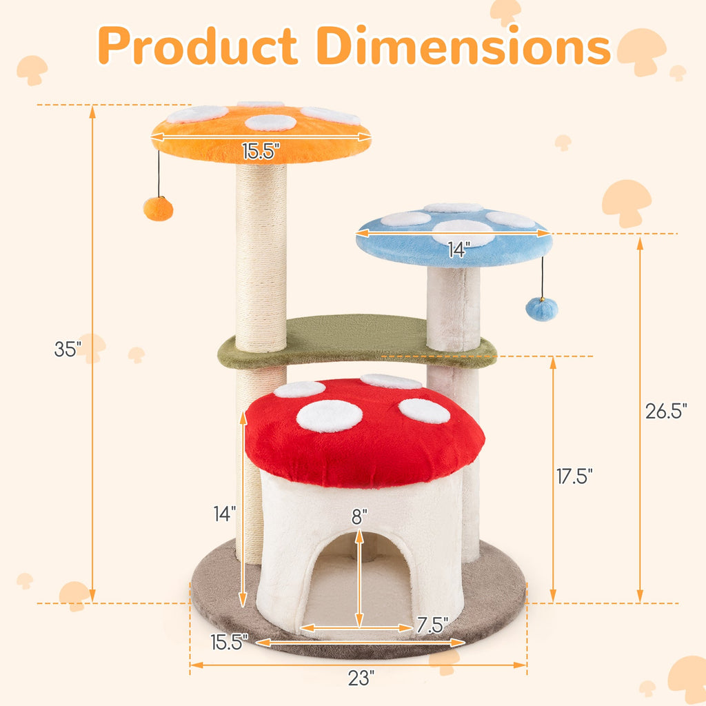 35 Inch Tall Cat Tower with Sisal Scratching Posts Cat Condo and Padded Platforms-Multicolor - Majestic Pet Kingdom