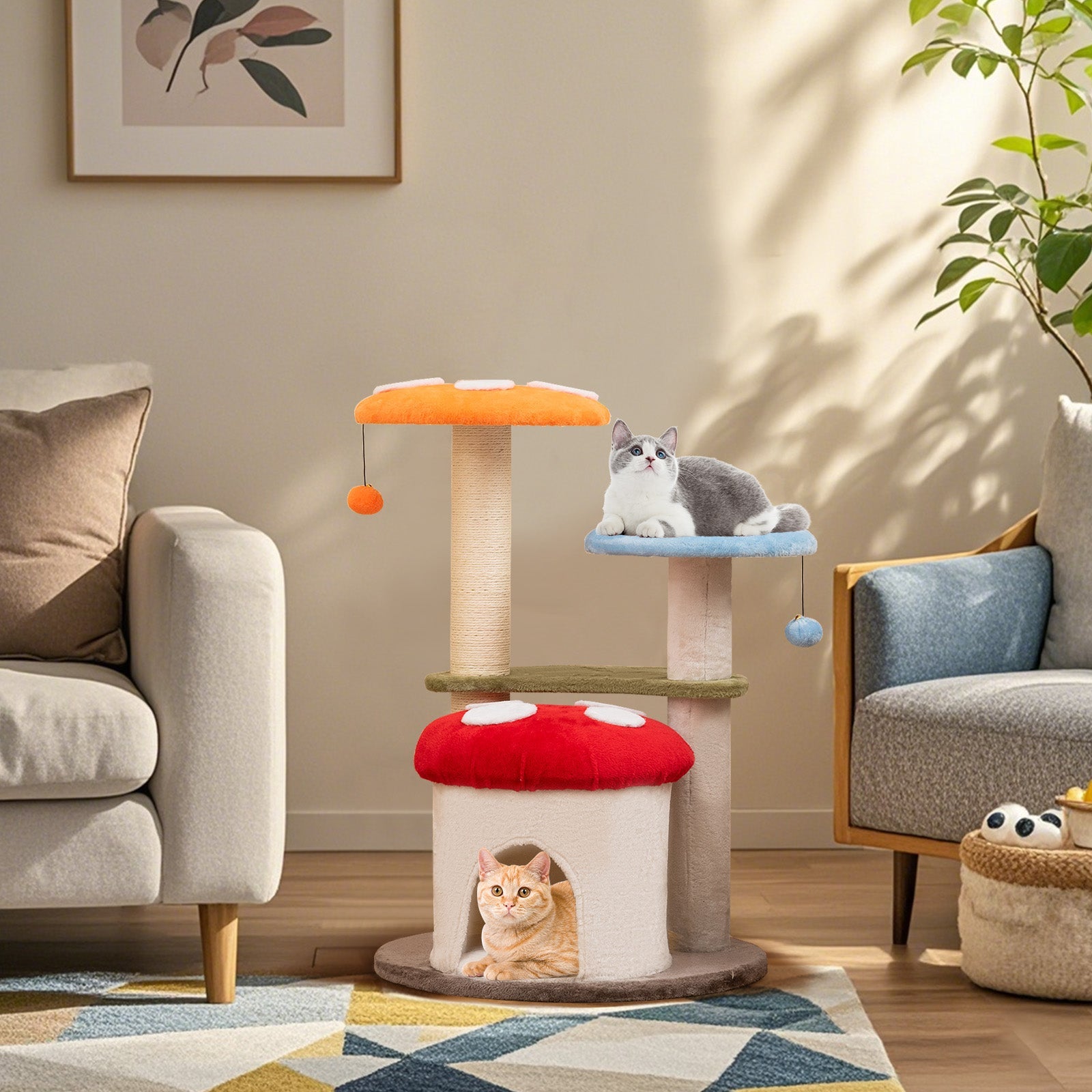 35 Inch Tall Cat Tower with Sisal Scratching Posts Cat Condo and Padded Platforms-Multicolor - Majestic Pet Kingdom