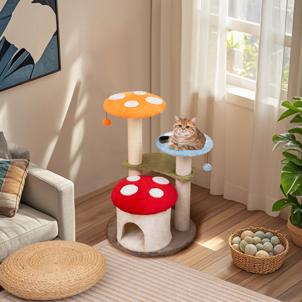 35 Inch Tall Cat Tower with Sisal Scratching Posts Cat Condo and Padded Platforms-Multicolor - Majestic Pet Kingdom