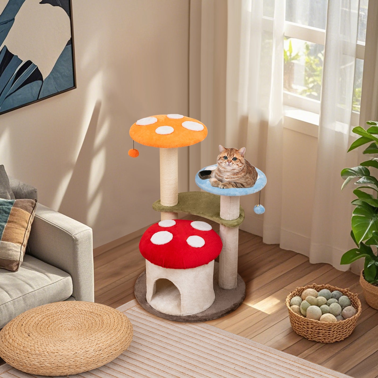 35 Inch Tall Cat Tower with Sisal Scratching Posts Cat Condo and Padded Platforms-Multicolor - Majestic Pet Kingdom