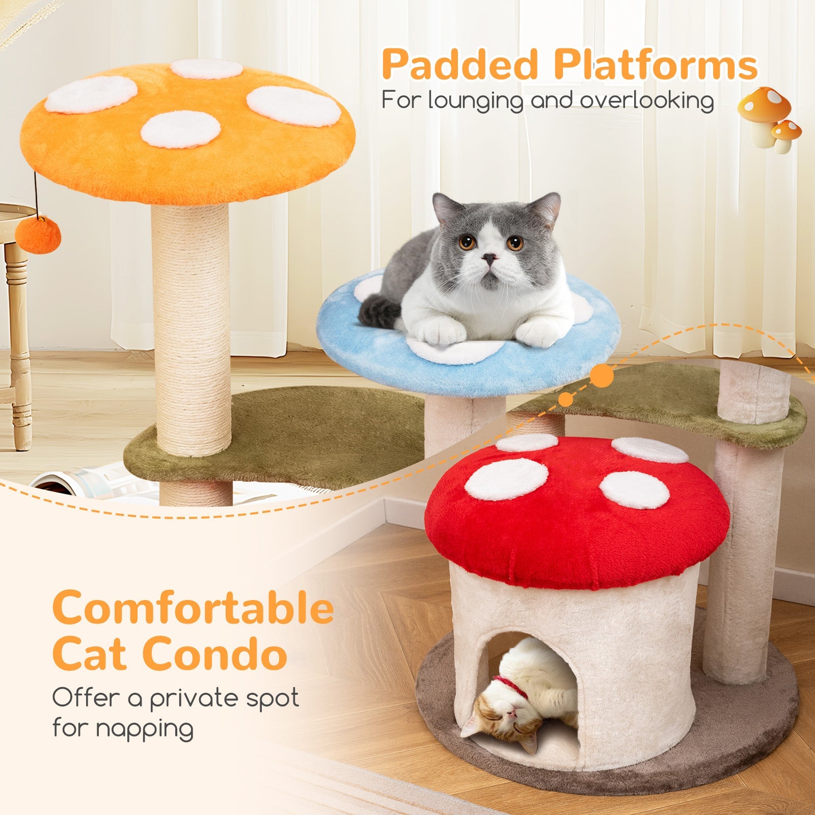 35 Inch Tall Cat Tower with Sisal Scratching Posts Cat Condo and Padded Platforms-Multicolor - Majestic Pet Kingdom