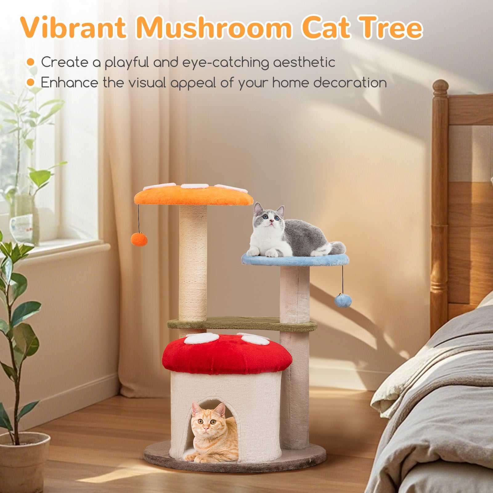 35 Inch Tall Cat Tower with Sisal Scratching Posts Cat Condo and Padded Platforms-Multicolor - Majestic Pet Kingdom