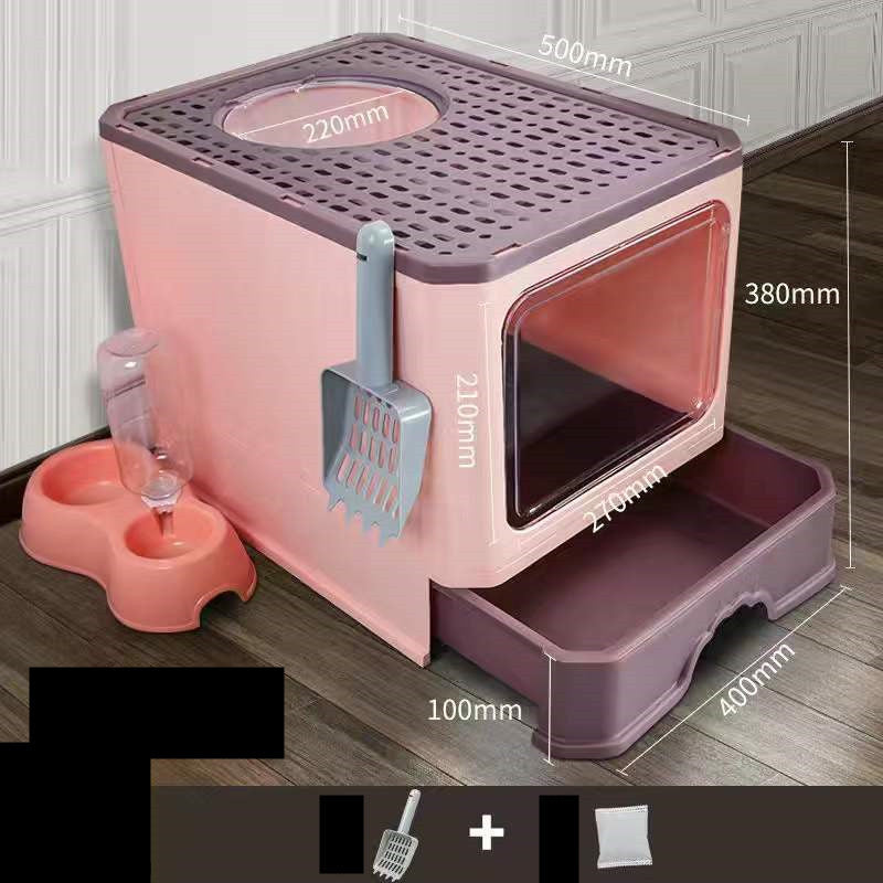 Cat Litter Basin Large Double Door Drawer Foldable Pan