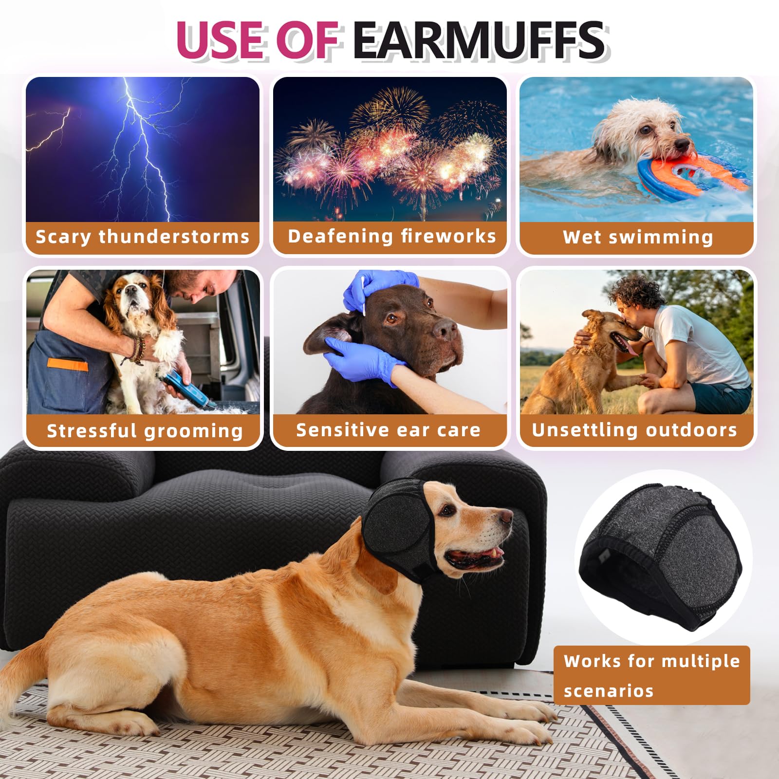 Dog Head Wrap - Quiet Ears For Anxiety, Waterproof Dog Calming Hood, No Shake Ear Cover Snoods For Thunder, Lightning, Fireworks, Vet Visits, Polyester And SBR Diving Fabric - Majestic Pet Kingdom