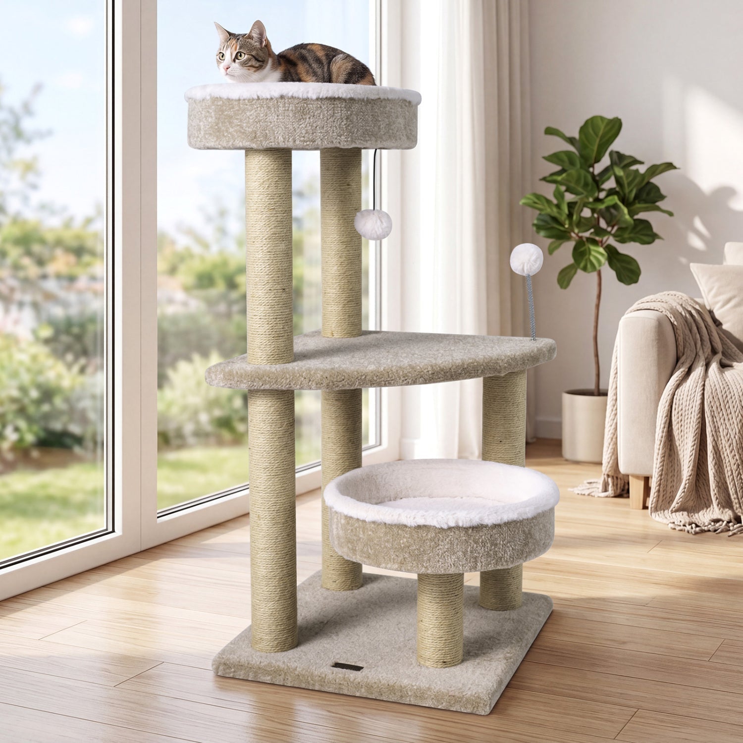 36" Cat Tree with Plush Perches & Scratching Posts