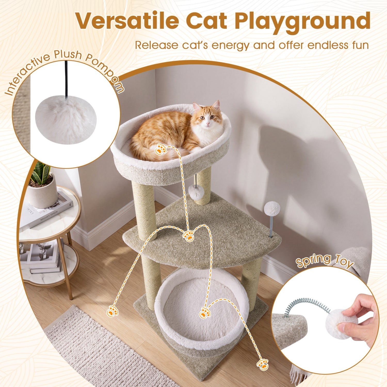 36" Cat Tree with Plush Perches & Scratching Posts | Purrfect Pet Kingdom