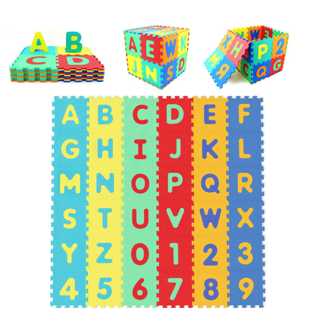 36-Piece Interlocking Baby Puzzle Floor Tiles with Educational Alphabet