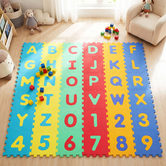 36-Piece Interlocking Baby Puzzle Floor Tiles with Educational Alphabet | Purrfect Pet Kingdom