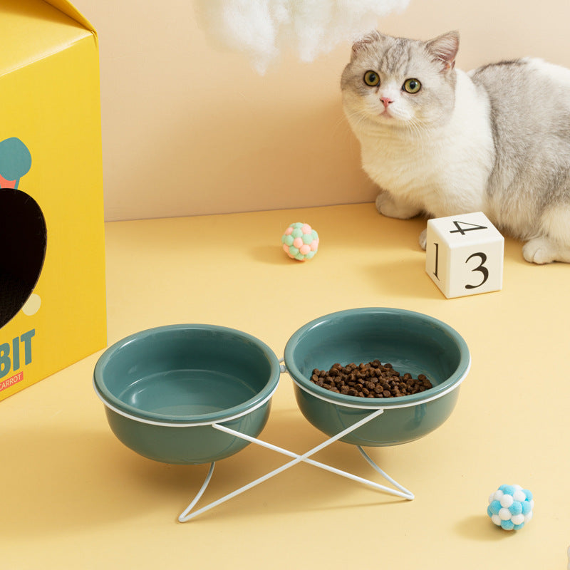 Ceramic Bowl Food Basin Drinking Bowl Food Bowl Pet Supplies Ceramic Double Cat Bowl - Majestic Pet Kingdom