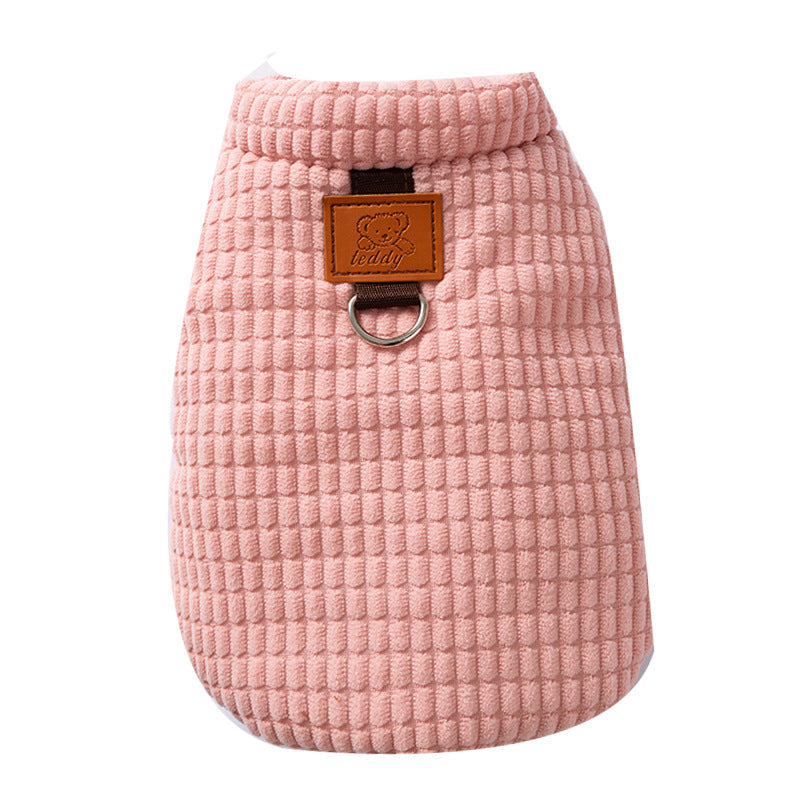 Thick And Warm Dog Clothes For Autumn And Winter, Small And Medium-sized Dog Teddy Bichon, Checked Corduroy Vest, Pet Cotton Coat