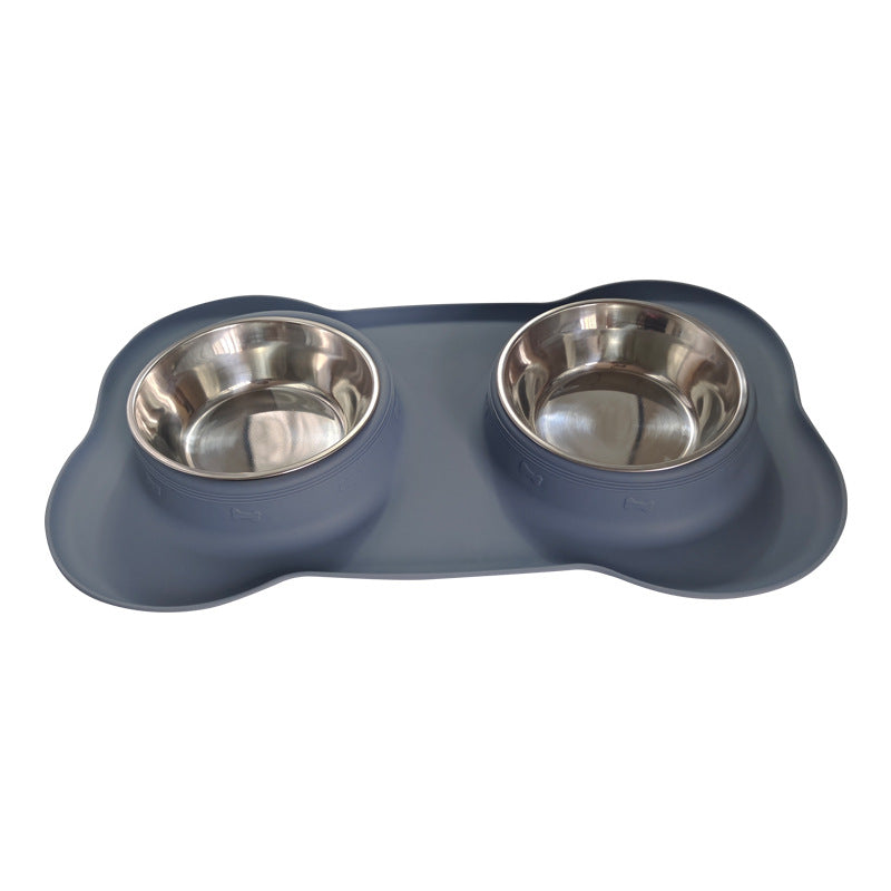 Large Silicone Pet Bowl Double Dog Bowl Stainless Steel - Majestic Pet Kingdom