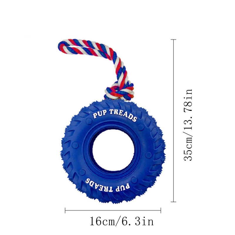 Dog Chew Toy Rubber Tire with Heavy Duty Tug of War Pull Rope - Detail Angle 7 | Majestic Pet Kingdom