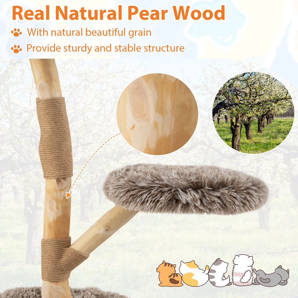 Modern Wooden Cat Tree Tower with Perch and Natural Jute Scratching Posts-Brown - Majestic Pet Kingdom