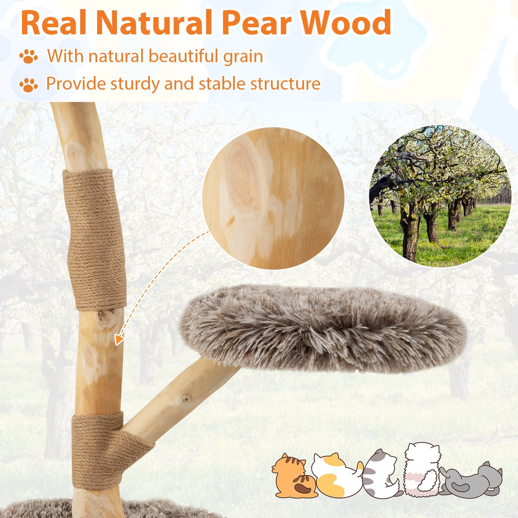 Modern Wooden Cat Tree Tower with Perch and Natural Jute Scratching Posts-Brown - Majestic Pet Kingdom