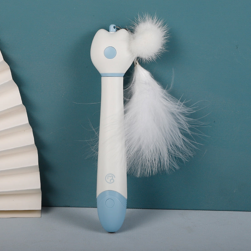 Laser Double-head Telescopic Funny Cat Stick, Plush Ball Feather Fun Cat Toy