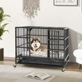48 Inch Foldable Heavy-Duty Metal Dog Cage with Lockable Rolling Casters and Tray - Majestic Pet Kingdom