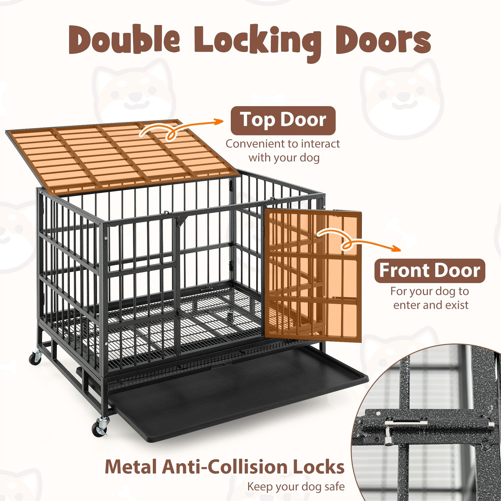 48 Inch Foldable Heavy-Duty Metal Dog Cage with Lockable Rolling Casters and Tray - Majestic Pet Kingdom