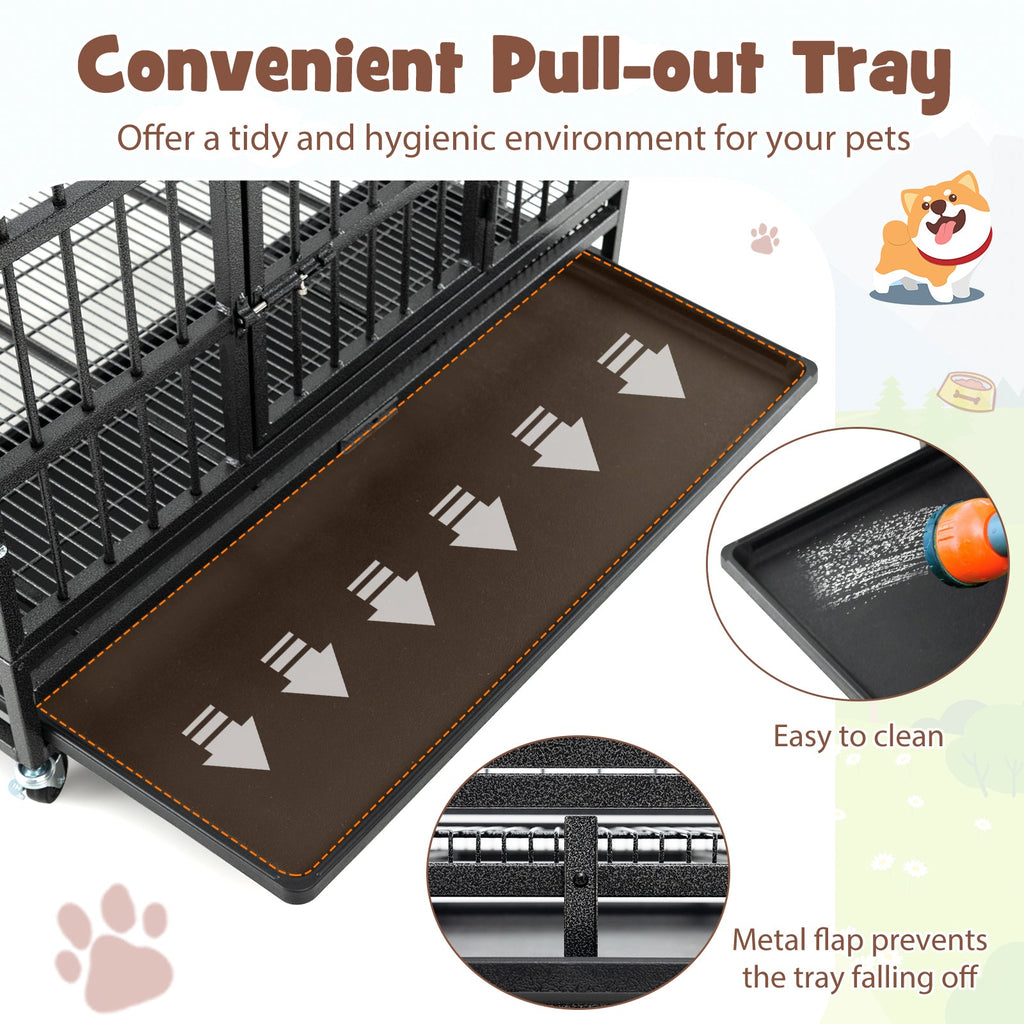 48 Inch Foldable Heavy-Duty Metal Dog Cage with Lockable Rolling Casters and Tray - Majestic Pet Kingdom