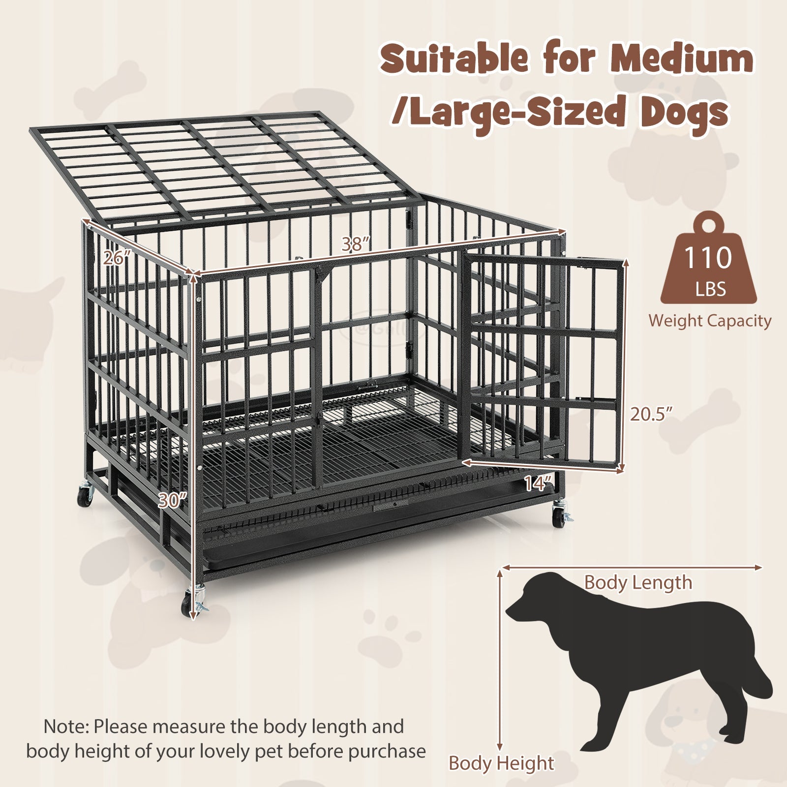48 Inch Foldable Heavy-Duty Metal Dog Cage with Lockable Rolling Casters and Tray - Majestic Pet Kingdom
