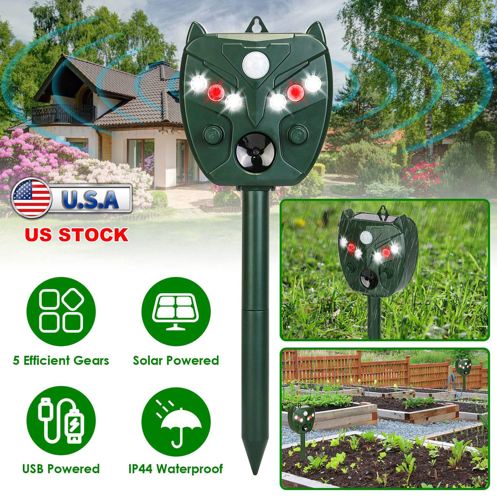 Ultrasonic Solar Animal Repeller Outdoor Mole Snake Squirrel Mouse Chaser Waterproof Bird Deer Dog Cat Deterrent with 5 Gears for Farm Garden Yard - Majestic Pet Kingdom