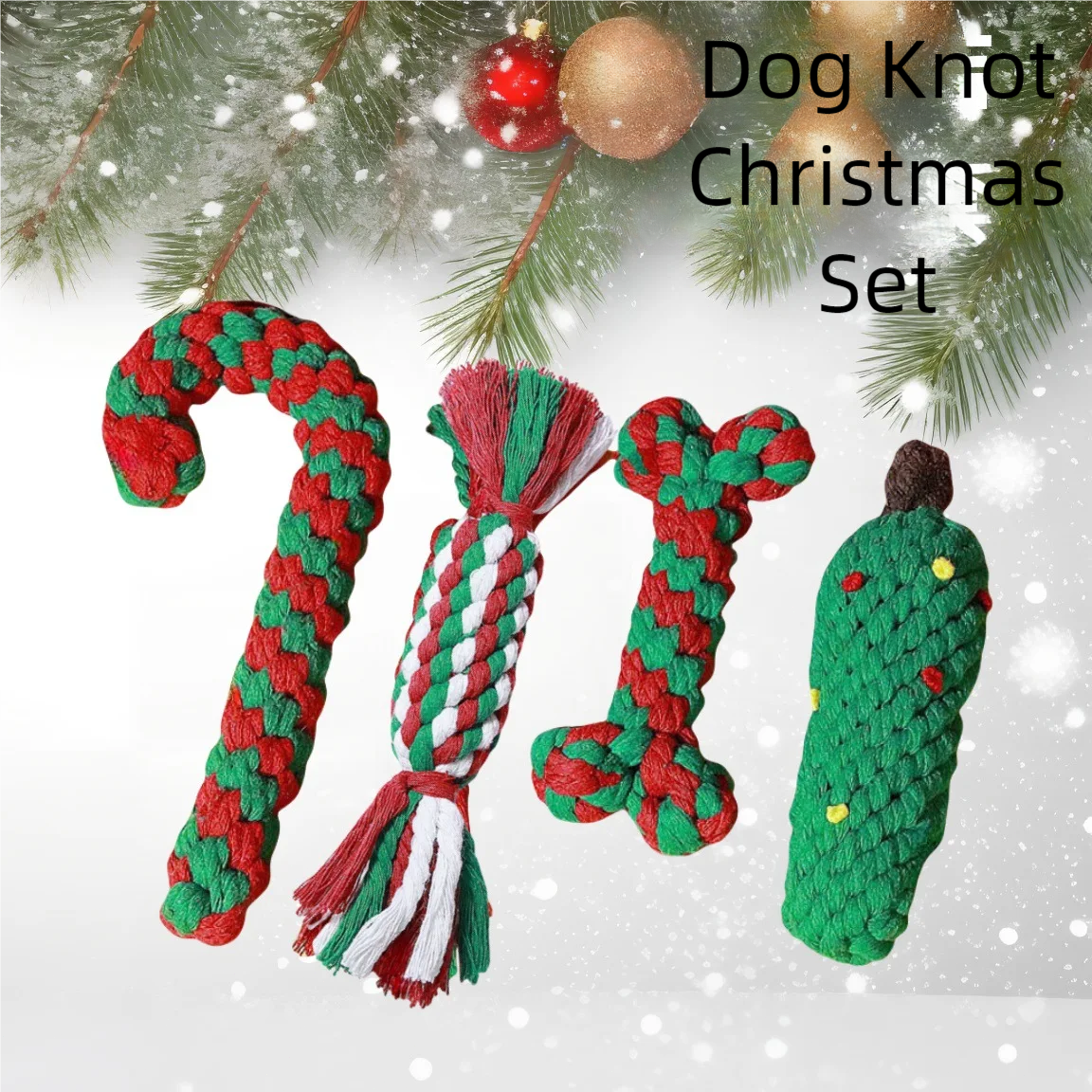 Christmas Pet Cotton Rope Cane Toy Set Bite-resistant Molar Interactive Dog Toy Teeth Clean Festive Toy For Small Medium Dogs - Majestic Pet Kingdom