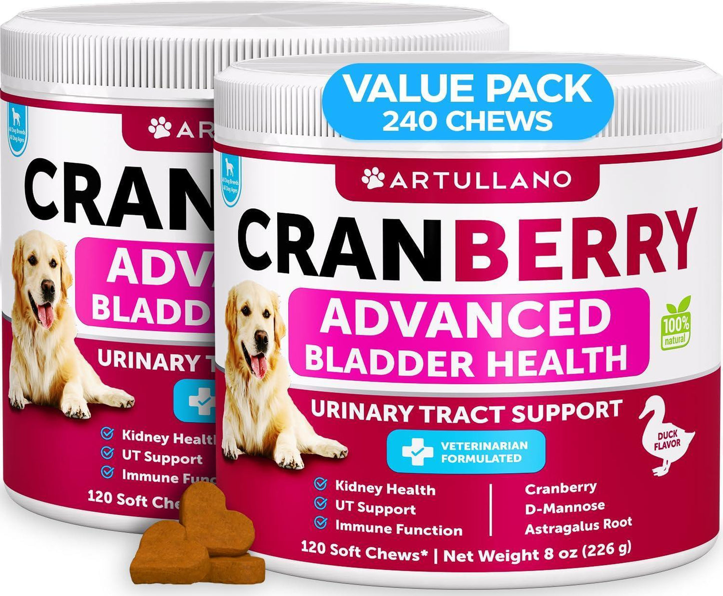 Dog UTI Treatment Chews - Cranberry Bladder Support 240ct