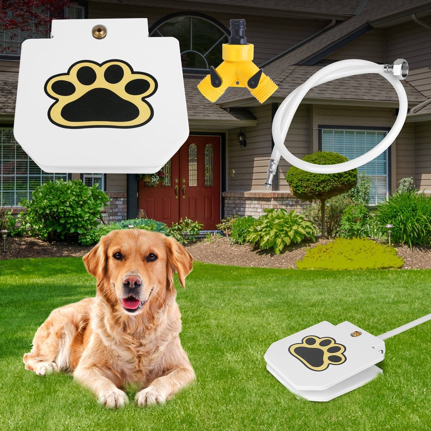 Dog Water Fountain Outdoor Dog Pet Water Dispenser Step-on Activated Sprinkler w/ Interactive Paw Pedal Valve for Drinking Fresh Water - Majestic Pet Kingdom