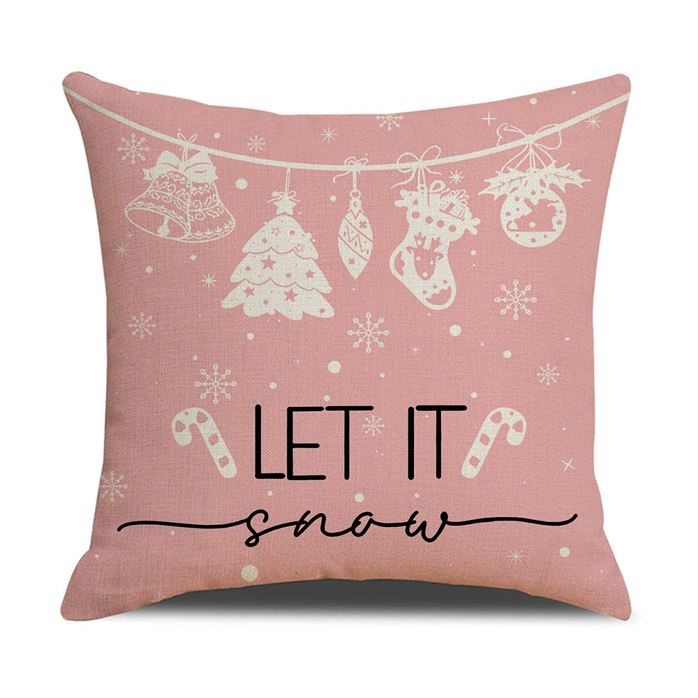 Pink Dog Christmas Snowman Pillow Cover Home Sofa Cushion Cover Holiday Pillow