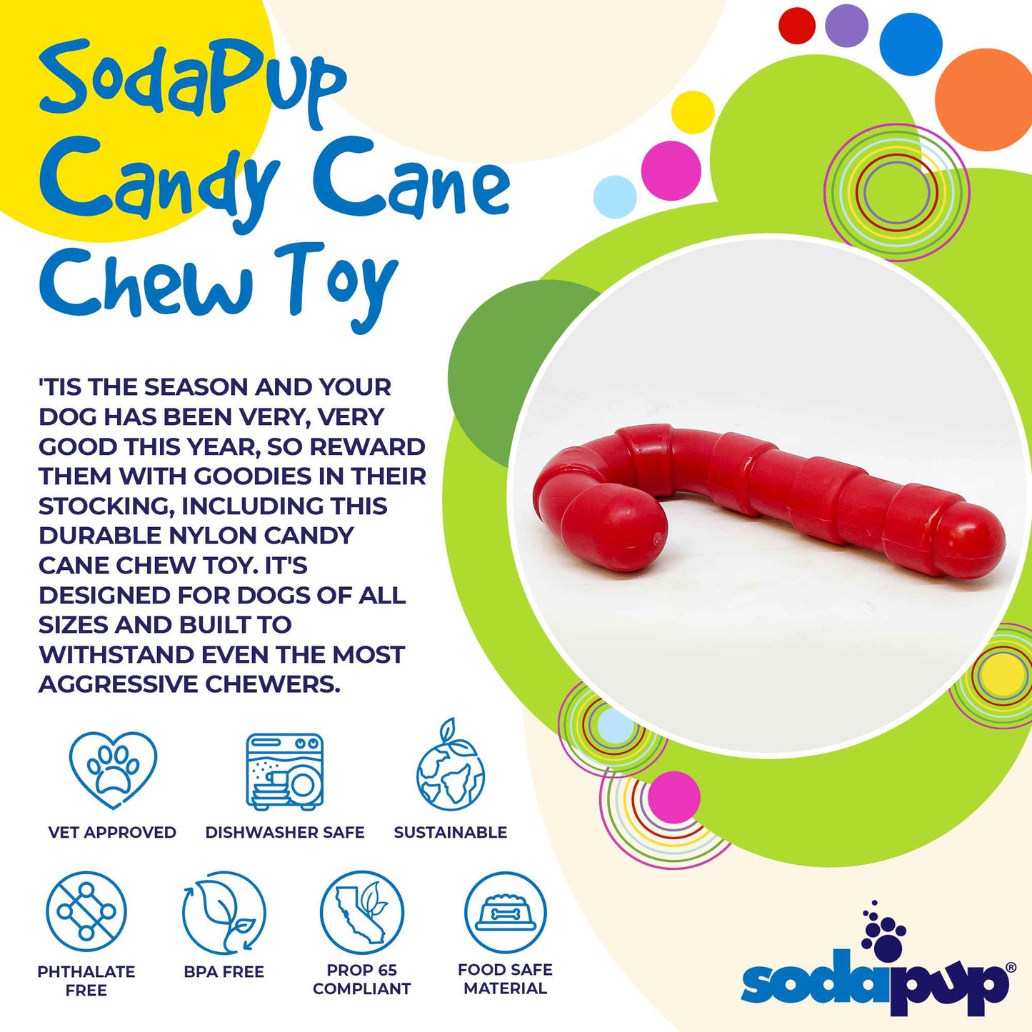Dog Chew Toy Candy Cane Holiday Nylon Aggressive Chewers USA
