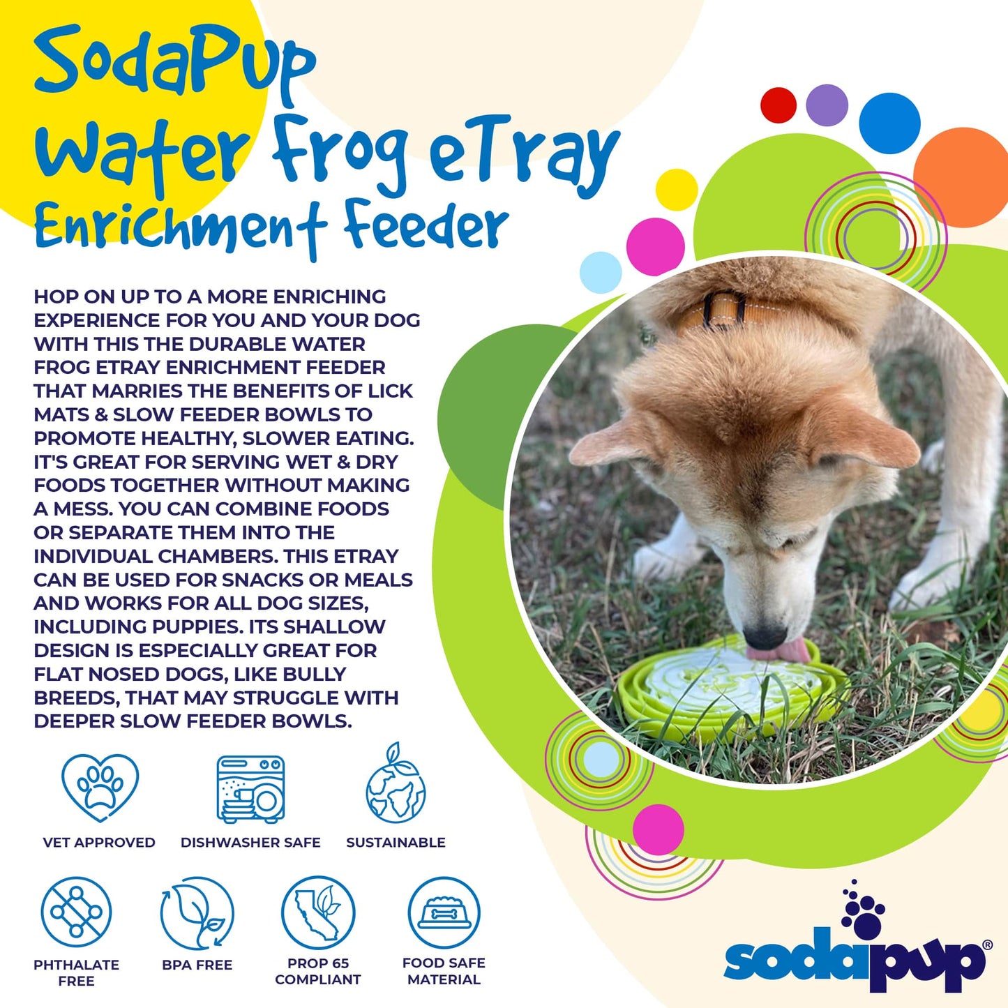 Dog Bowl Water Frog eTray Shallow Slow Feeder Pet Food Dish - Detail Angle 2 | Majestic Pet Kingdom