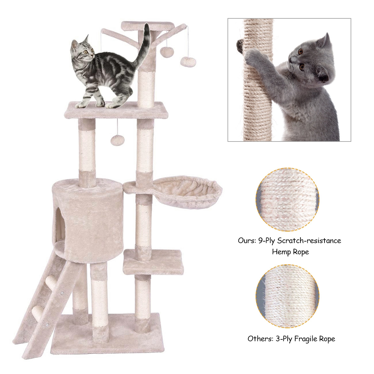 56 Inch Condo Scratching Posts Ladder Cat Play Tree - Majestic Pet Kingdom