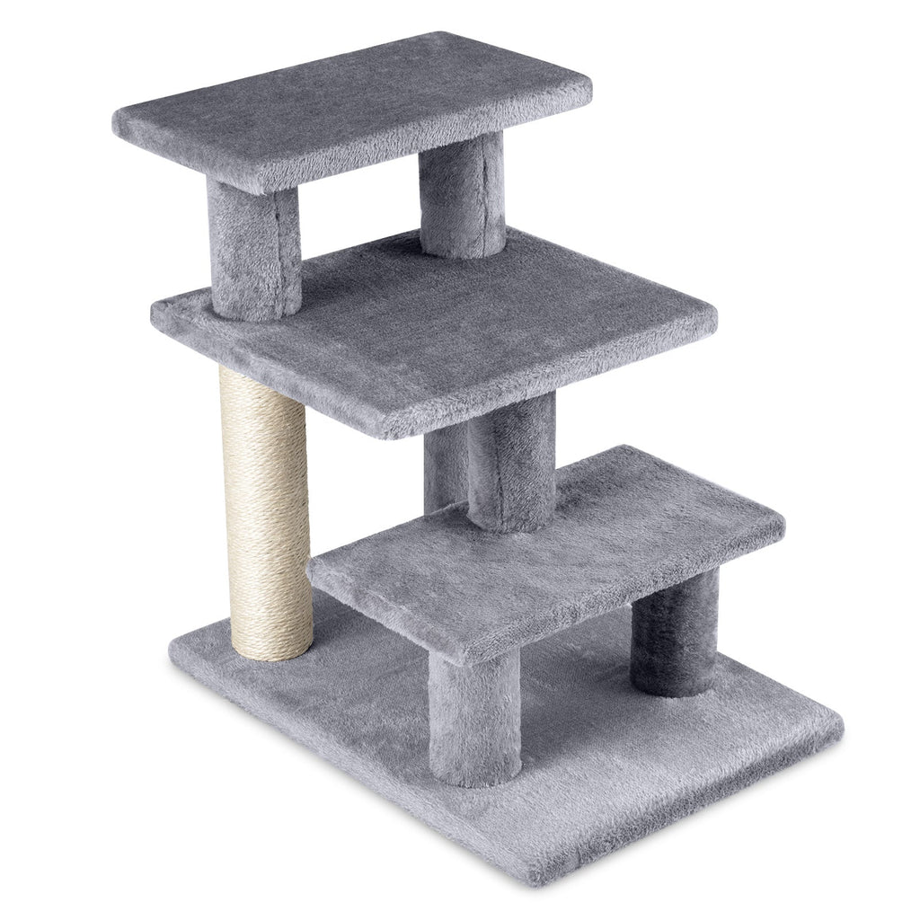 3-Tier Cat Stairs 19 Inch Plush Steps with Scratching Posts for High Bed Sofa-Gray - Majestic Pet Kingdom