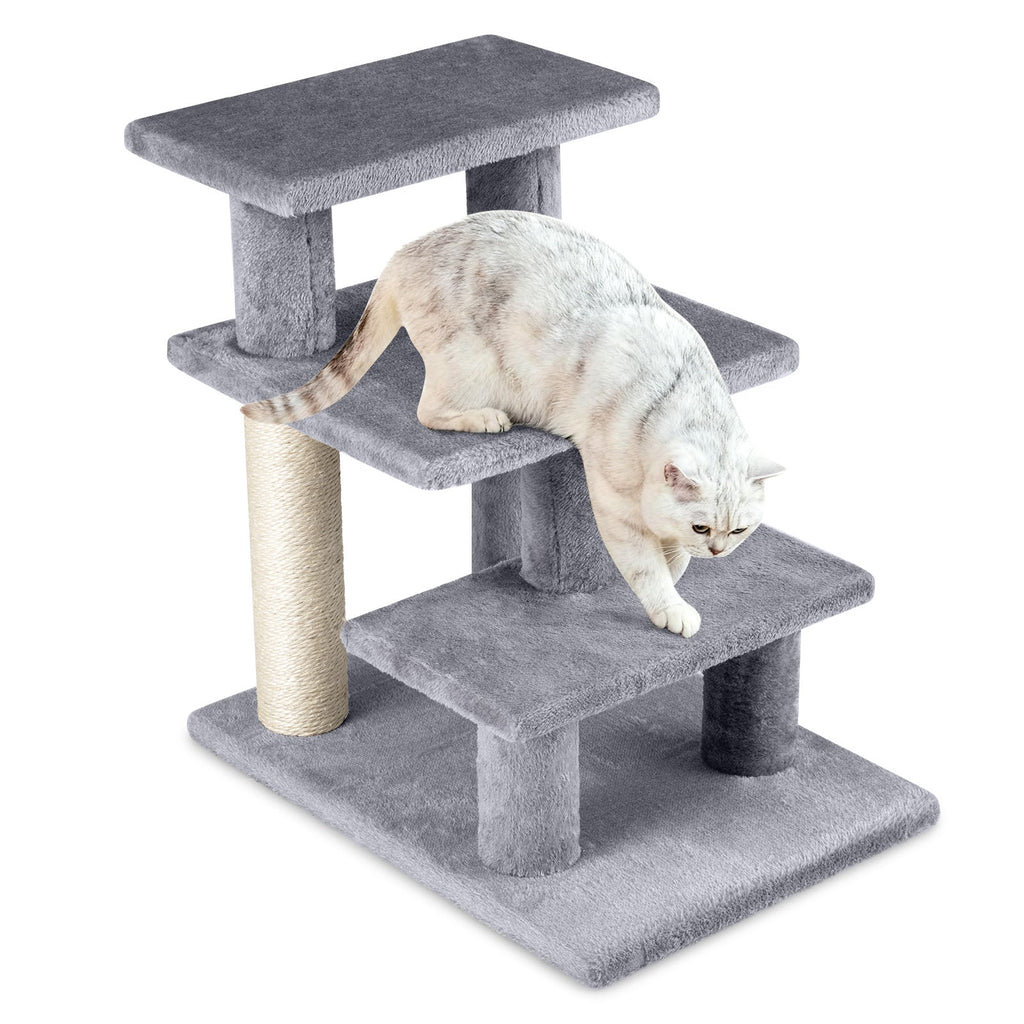 3-Tier Cat Stairs 19 Inch Plush Steps with Scratching Posts for High Bed Sofa-Gray - Majestic Pet Kingdom