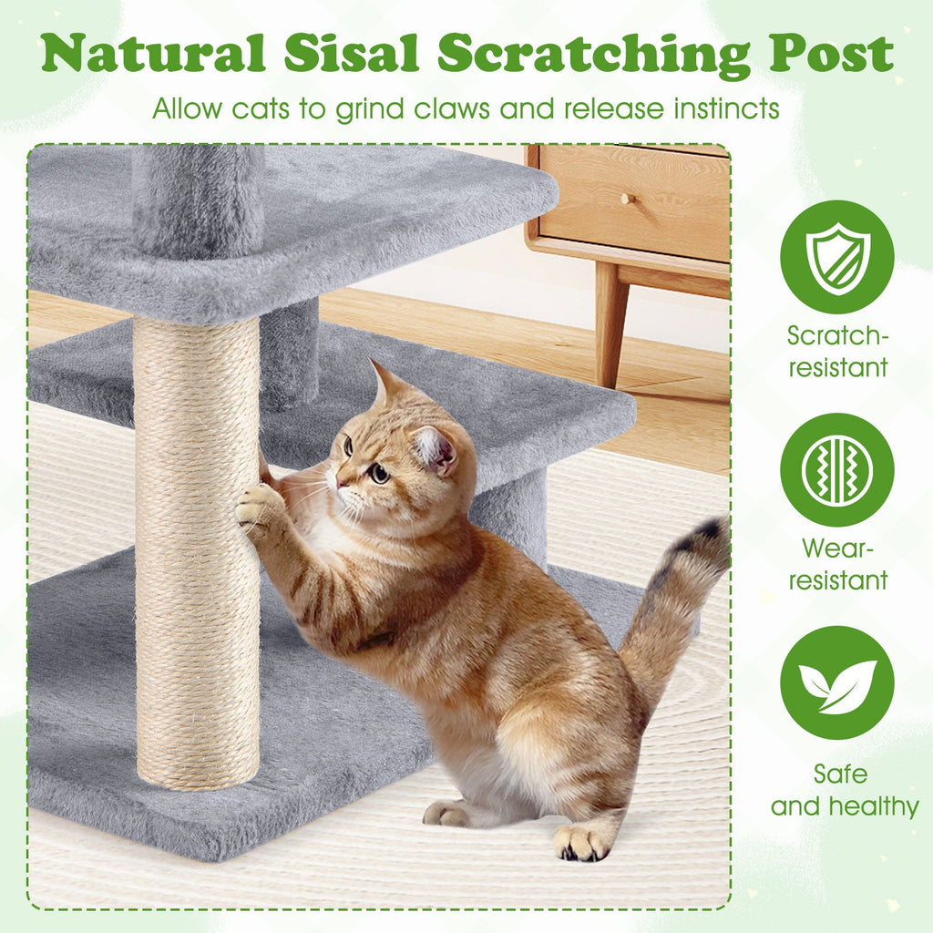 3-Tier Cat Stairs 19 Inch Plush Steps with Scratching Posts for High Bed Sofa-Gray - Majestic Pet Kingdom