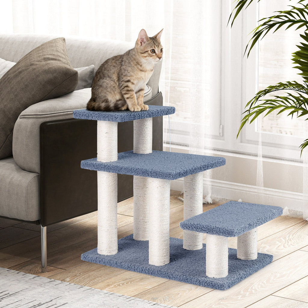 3-Tier Cat Stairs 20 Inch with Scratching Posts and Hanging Toy Ball-Gray - Majestic Pet Kingdom