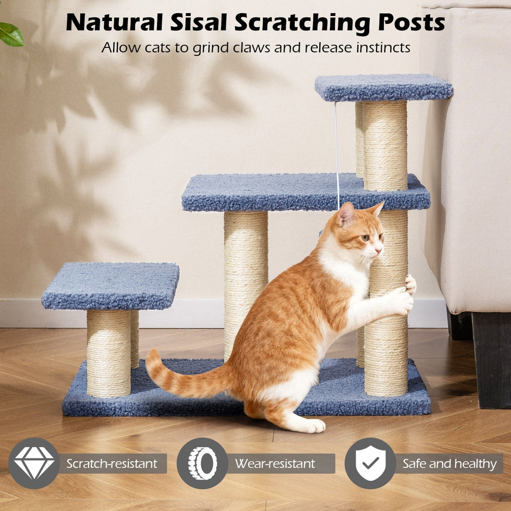 3-Tier Cat Stairs 20 Inch with Scratching Posts and Hanging Toy Ball-Gray - Majestic Pet Kingdom