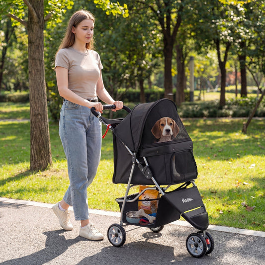 Pet Stroller 3-Wheel Foldable Jogger Carrier for Dogs 33 lbs - Main Feature View | Majestic Pet Kingdom