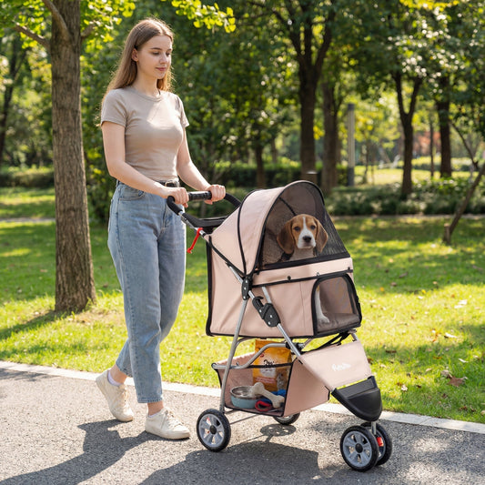 Pet Stroller 3-Wheel Foldable Jogger Carrier for Dogs 33 lbs - Detail Angle 2 | Majestic Pet Kingdom