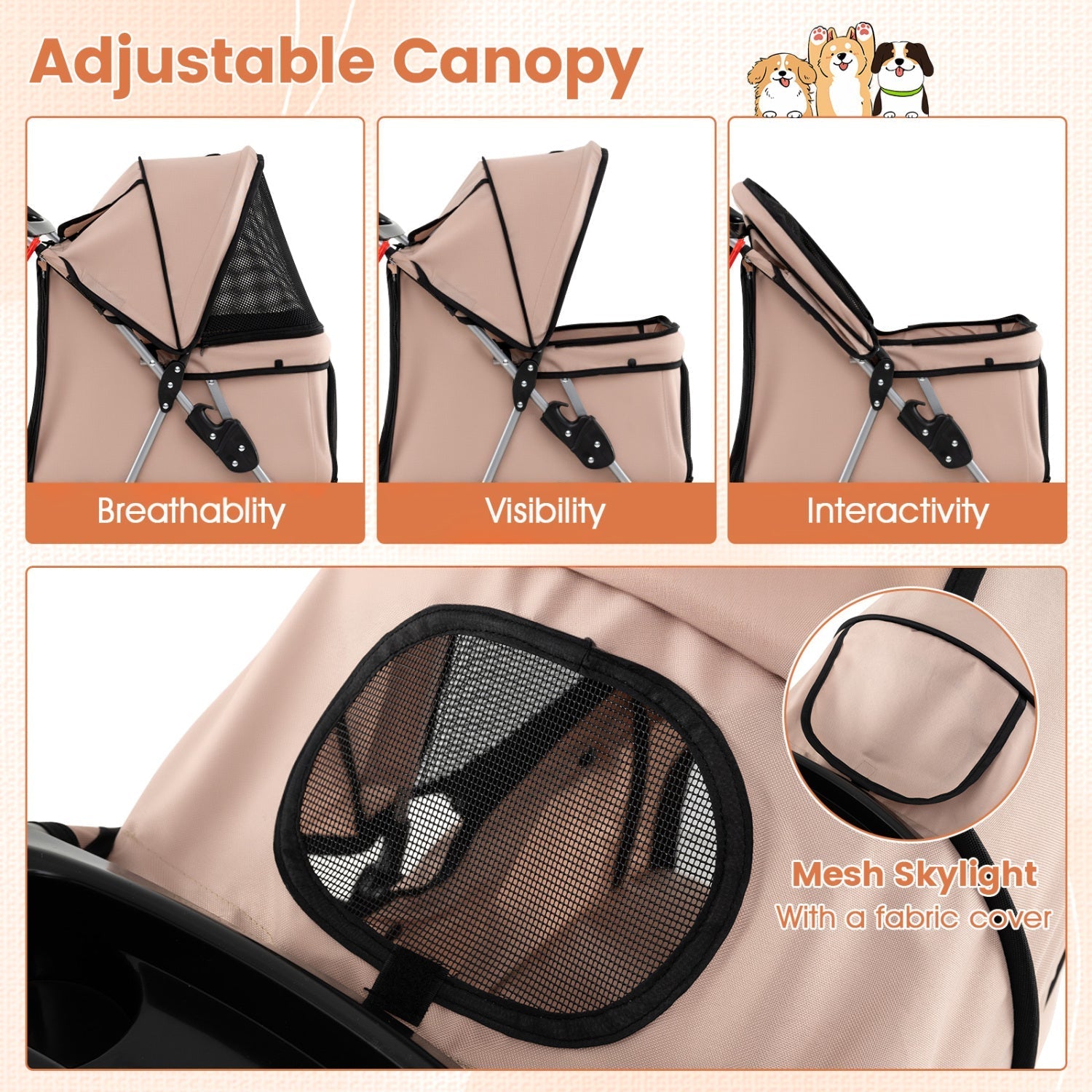 3 Wheel Pet Stroller for Small Dogs Cats up to 33 LBS