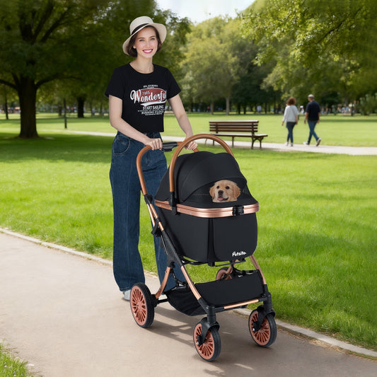 Dog Stroller 3-in-1 Foldable Travel Carrier 55 lbs Capacity - Main Feature View | Majestic Pet Kingdom