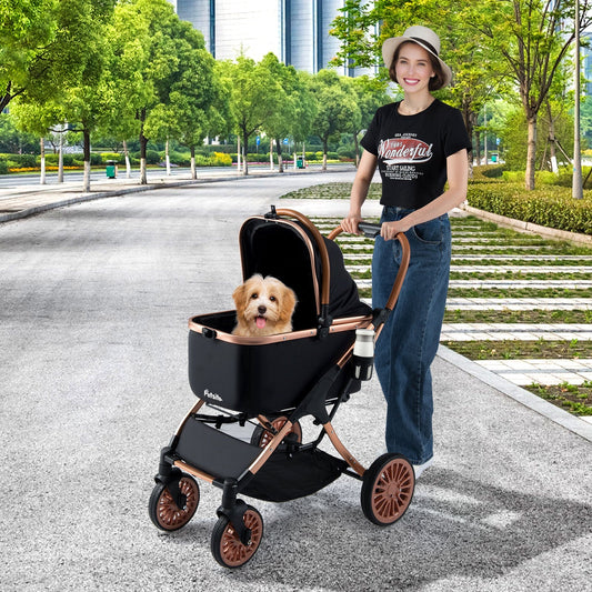 Dog Stroller 3-in-1 Foldable Travel Carrier 55 lbs Capacity - Detail Angle 2 | Majestic Pet Kingdom