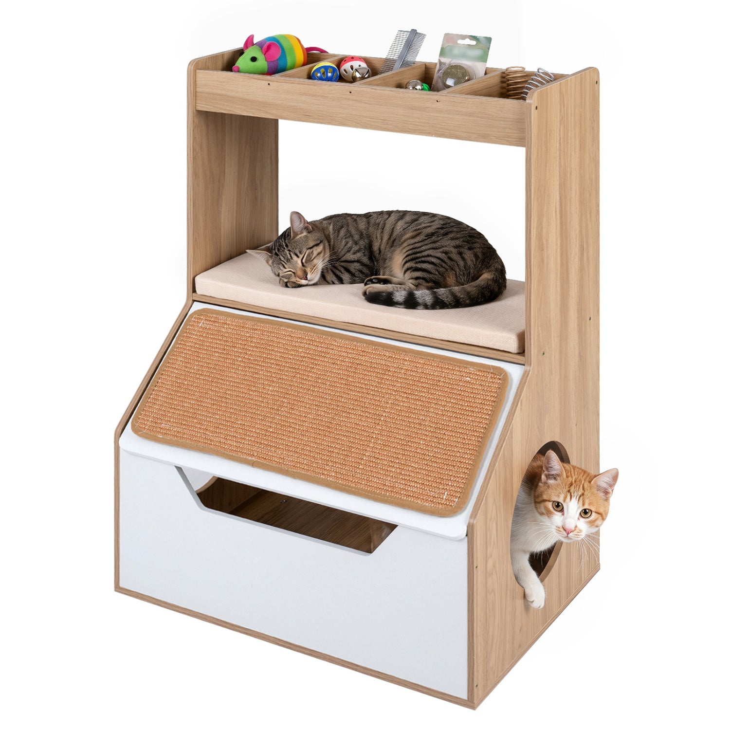 Hidden Cat Litter Box Cabinet with Scratching Pad & Cushion | Purrfect Pet Kingdom