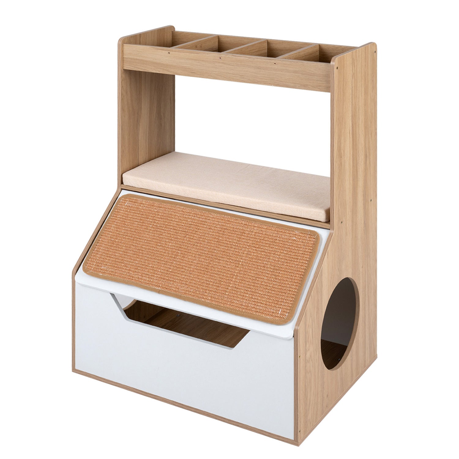 Hidden Cat Litter Box Cabinet with Scratching Pad & Cushion | Purrfect Pet Kingdom