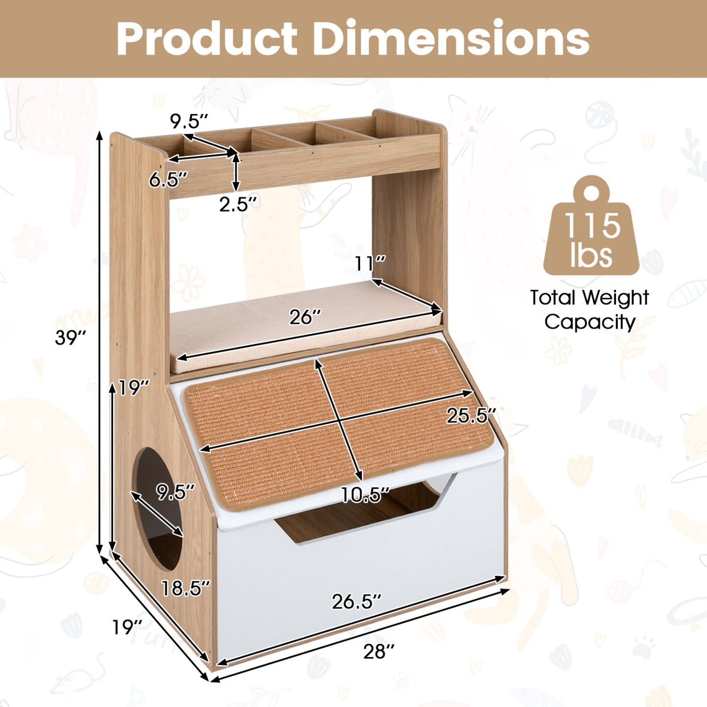 Hidden Cat Litter Box Cabinet with Scratching Pad & Cushion | Purrfect Pet Kingdom