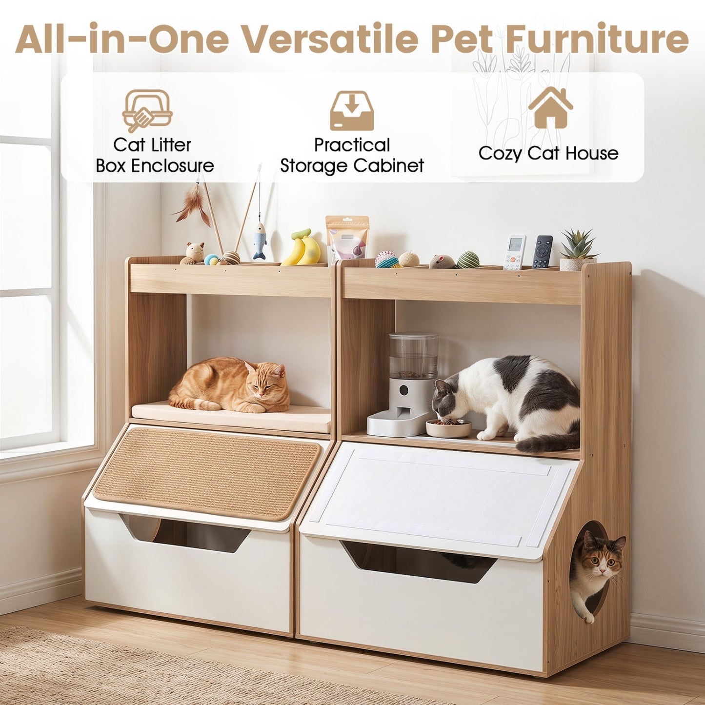 Hidden Cat Litter Box Cabinet with Scratching Pad & Cushion | Purrfect Pet Kingdom